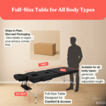 Side view of discreet massage table with central hole – no labels, no tools