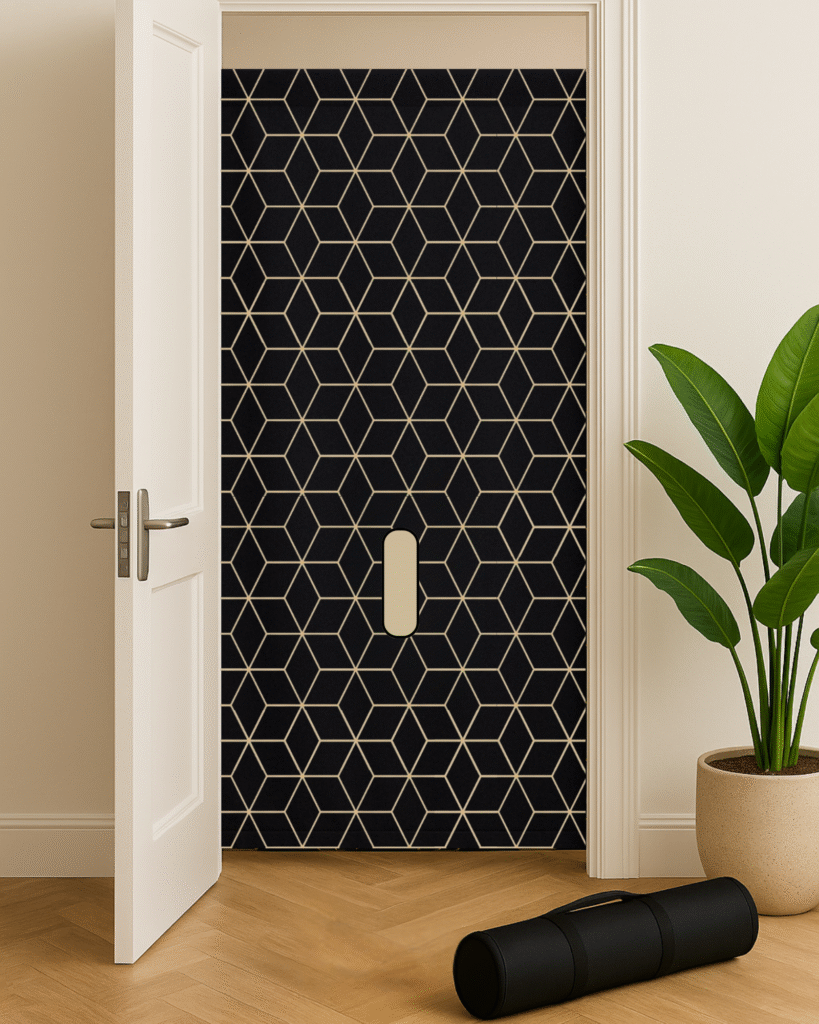 The Royal Glory – portable glory hole wall with gold-pattern front, no-drill doorway mount.