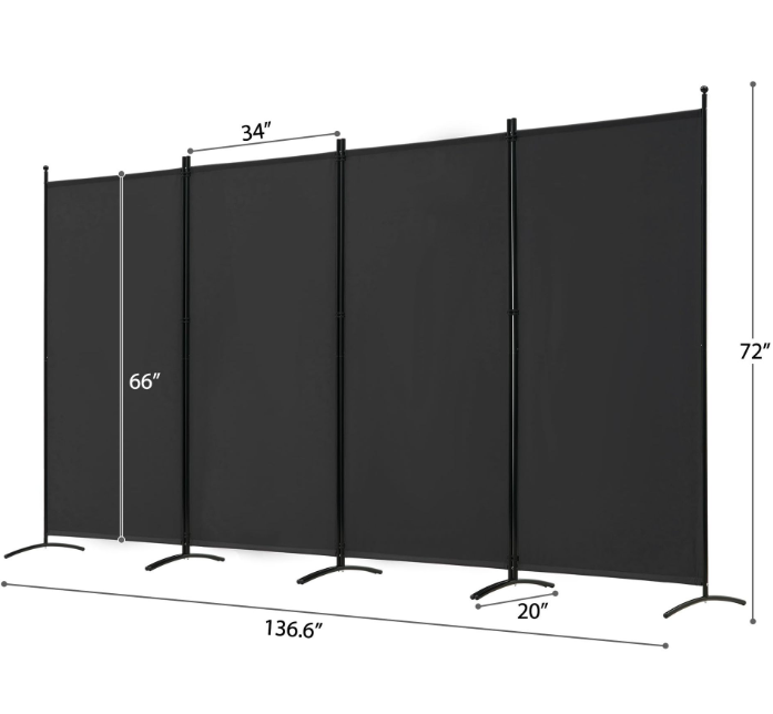 Four-panel room divider with dimensions